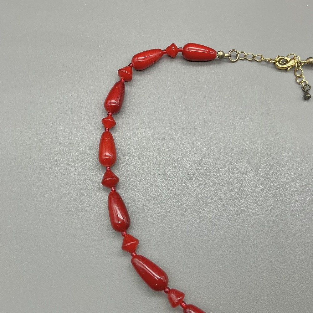 Necklace Red Beaded Rose Flower Pendant Resin Womens Bold Statement Jewelry - Picture 4 of 7